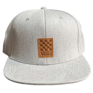 Vans Hat Snapback Mens OSFM Grey Cotton Flat Brim Checkerboard Logo Patch Skater